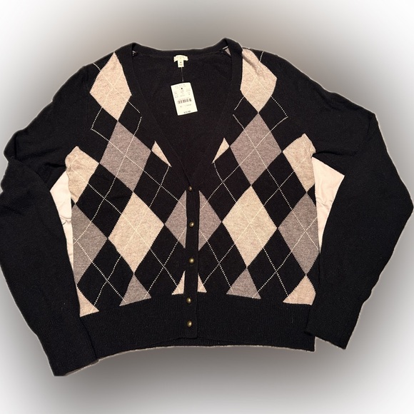 J. Crew Argyle V-Neck Cardigan Sweater Size M - Picture 1 of 7